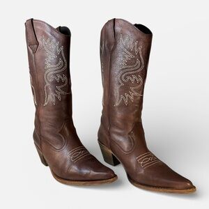 Made in Spain Leather Brown Cowgirl Western Boots Size 40 US 9/9.5